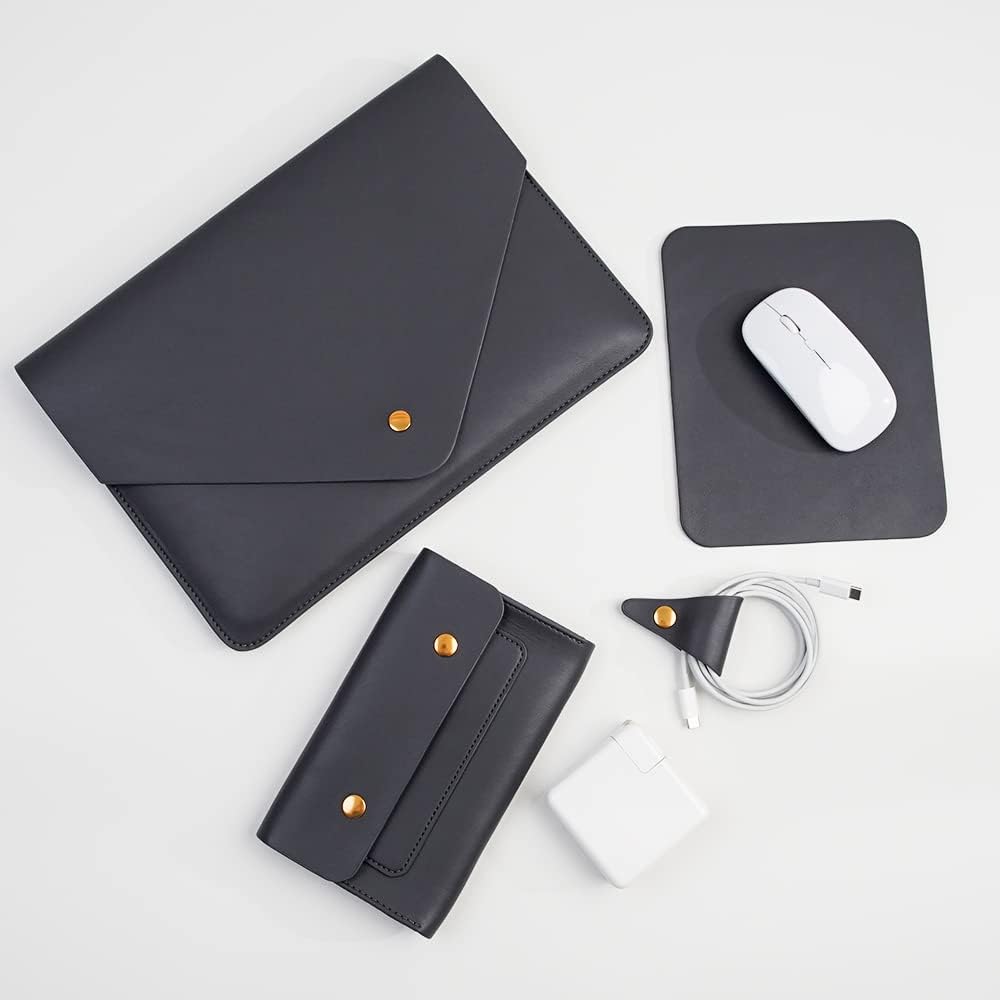 Laptop Sleeve 15 Inch Compatible with New Macbook Pro 15, New Macbook Pro 16 A2991, Surface Book 15, Dell XPS 15 with Small Pouch, Mouse Pad and Cord Organizer, Color Dark Grey