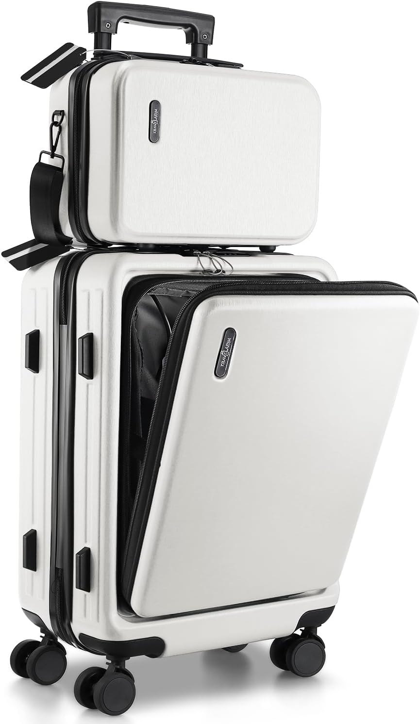 20 Inch Carry on Luggage 22X14X9 Airline Approved, Carry on Suitcase with Wheels, Hard-Shell Carry-On Luggage, Durable Luggage Carry On, White Small Suitcase with Cosmetic Carry on Bag
