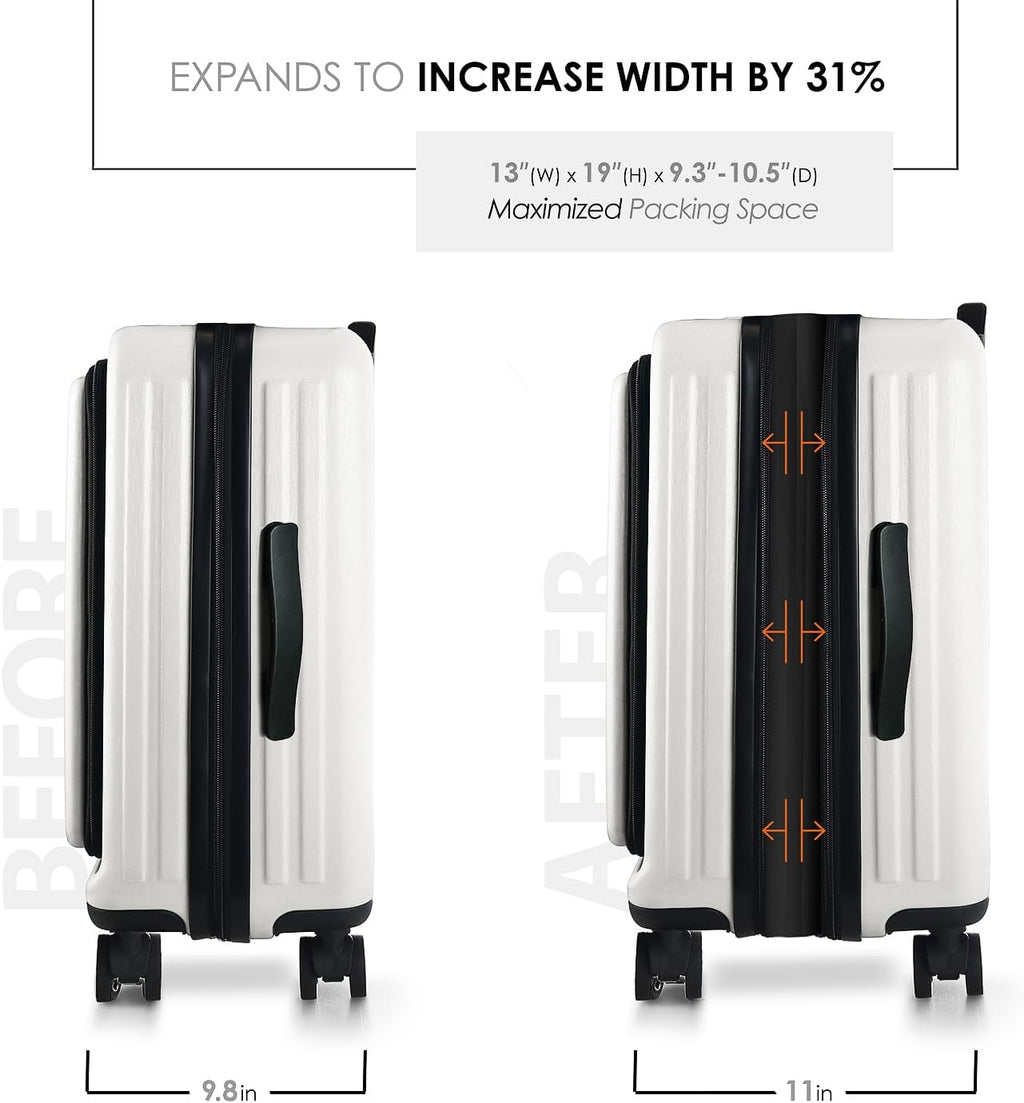 20 Inch Carry on Luggage 22X14X9 Airline Approved, Carry on Suitcase with Wheels, Hard-Shell Carry-On Luggage, Durable Luggage Carry On, White Small Suitcase with Cosmetic Carry on Bag
