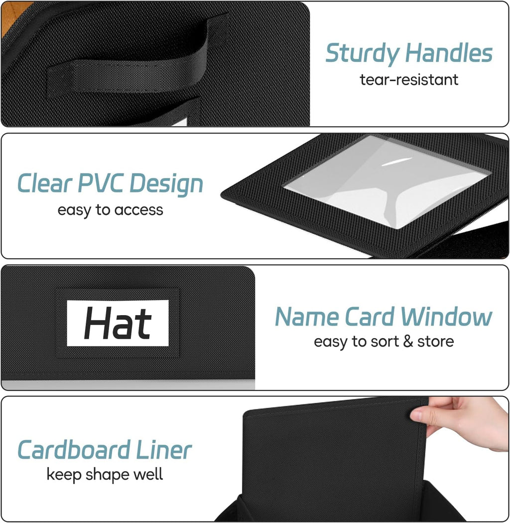 2 PCS Stackable Hat Storage for Baseball Caps, Holds up to 24 Caps Hat Organizer for Closet, Sturdy Snapback Boxes for Men with Cardboard (Pure Black)