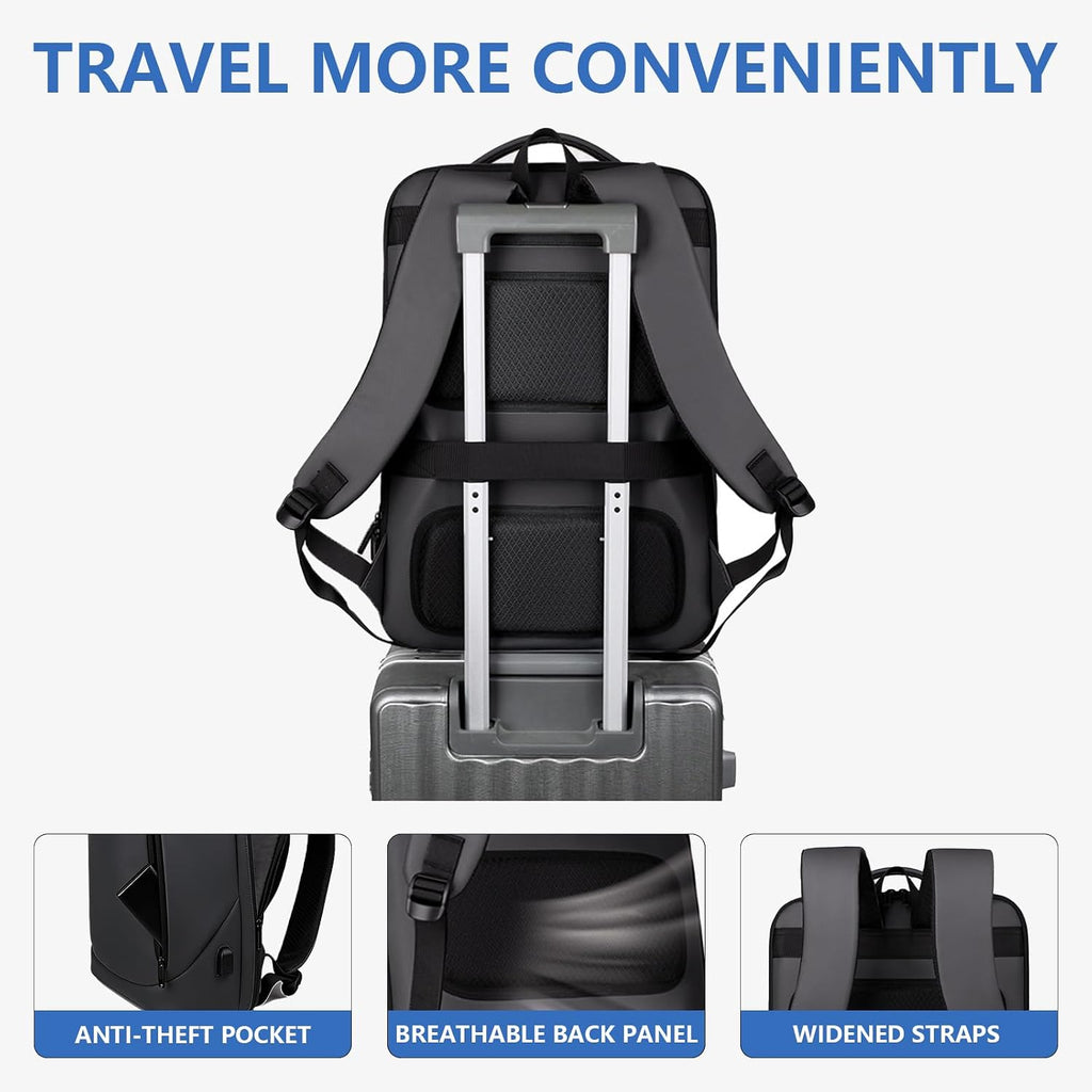 Business Backpack for Women & Men with USB Charging Port Waterproof Scratch-Resistant Fabric 17In Travel Laptop Backpack Flight Approved Carry on Backpack Reinforced Breathable Straps Black