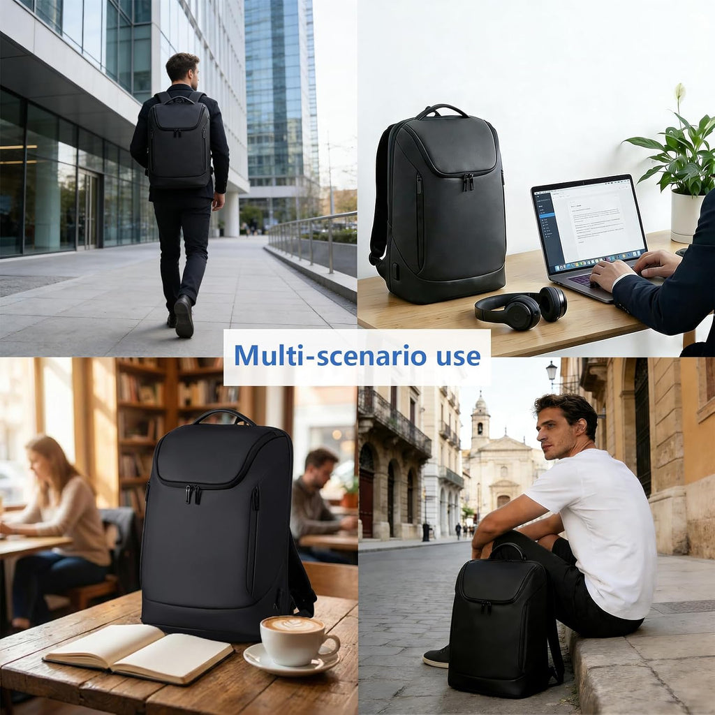 Business Backpack for Women & Men with USB Charging Port Waterproof Scratch-Resistant Fabric 17In Travel Laptop Backpack Flight Approved Carry on Backpack Reinforced Breathable Straps Black
