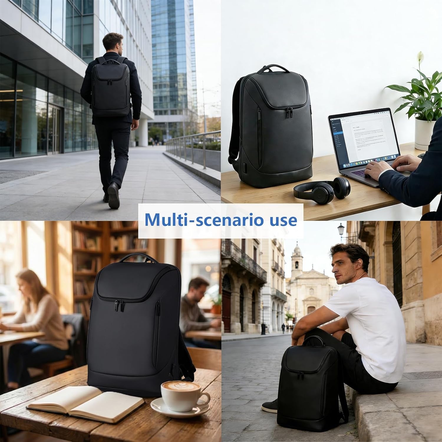 Business Backpack for Women & Men with USB Charging Port Waterproof Scratch-Resistant Fabric 17In Travel Laptop Backpack Flight Approved Carry on Backpack Reinforced Breathable Straps Black